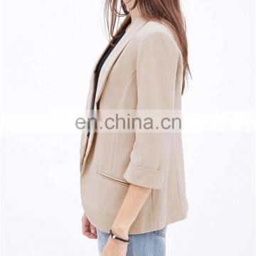 Three Quarter Sleeve Suit Jacket Nude Color Ladies Office Wear Casual Style Fashion Suit Jacket for Mature Women photo-4