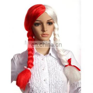 MCW-0389 Party Masquarade synthetic long women hot straight red and white braids wig