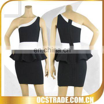 2014 one shoulder falbala black cocktail dress size 16 bandage gown