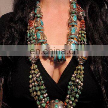 Long Afghan Kuchi Necklace - Antique Afghan Silver Necklace -Afghani Beads and Parts Necklace -kutchi Necklace photo-1