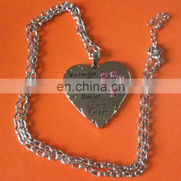 silver plated heart shaped engraved logo with crystal metal pendant tag jewelry