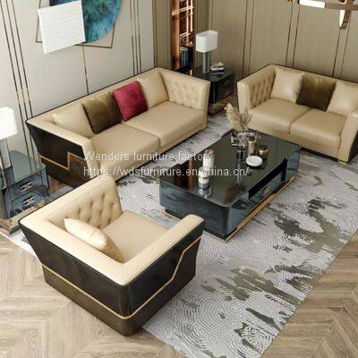 Italian light luxury leather sofa 123 combination of postmodern villa living room high-end INS web celebrity Hong Kong family furniture