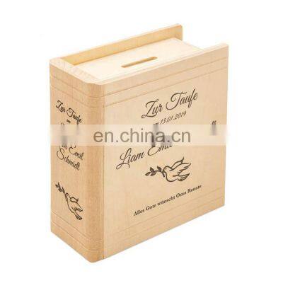 Competitive price natural color wooden wedding money boxes