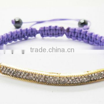 95B0225-3/ Wholesale diamante alloy shamballa woven bracelet/hand woven bracelets/blue wax cord