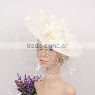 Fashionalbe Design Lace Cover Sinamay With Veil Fascinator Church Hat photo-3