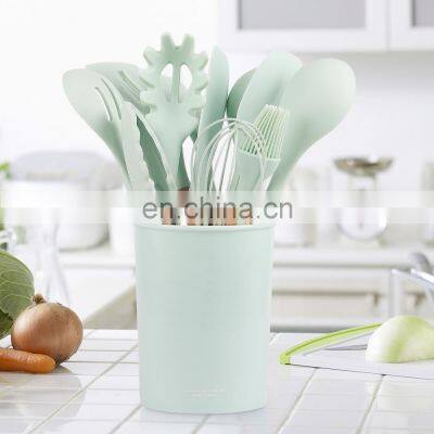 Multicolor BPA Free Non Toxic Wooden Handle Turner Tongs Spatula Cooking Silicone Kitchen Utensils photo-5