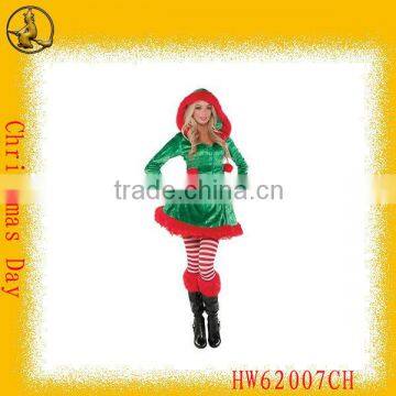 Green Hooded Velvet Sexy Christmas Costumes For Women