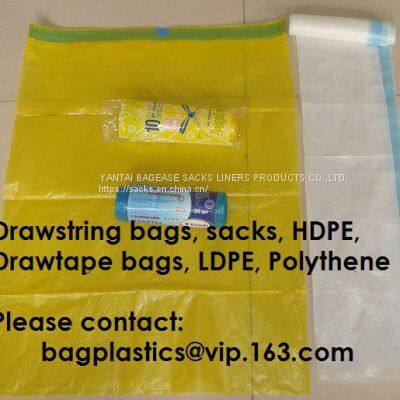 Heavy Duty Biodegradable drawtape, plastic drawstring heavy duty garbage trash roll bag,closure drawtape bag for garbage