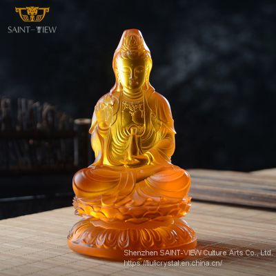 2022 Latest New Design Crystal Art Liuli Kwan yin Female Buddha Statue Accept custom size