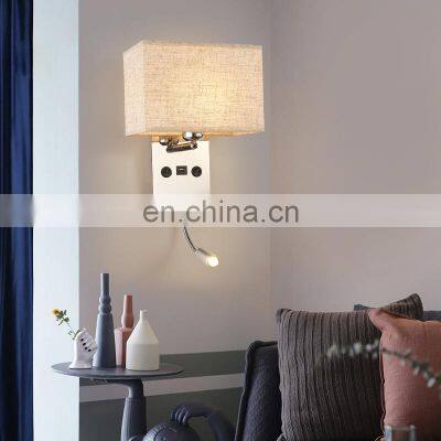 Hotel Style Fabric Wall Lamp Creative Bedroom Led Hotel Bedside Lamp Simple USB Interface Charging Wall Lamp photo-5
