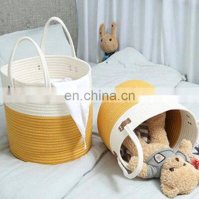 Customized Color Cotton Rope Storage Basket With Handle Tote Shopping Bag photo-2