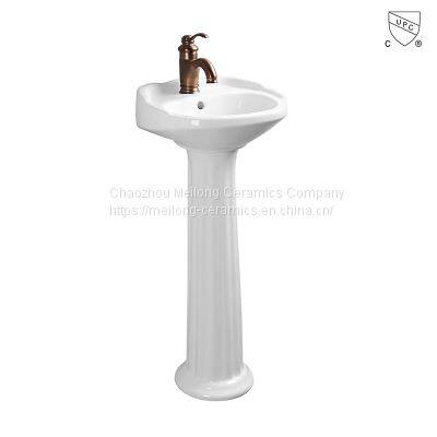 CUPC bathroom 30 inches 77cm rectangle ceramic pedestal sink with backsplash