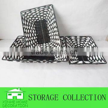 S/3 Rectangular Handmade Paper Rope Woven Nesting Baskets