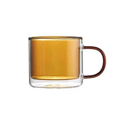 Novelty 2021 popular different size cappuccino drinking coffee mug colored double wall glass with handle