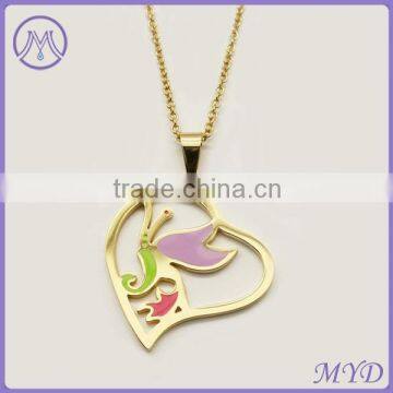 22K Gold Plating color enamel Heart Bird Valentine's Day Pendant Necklace