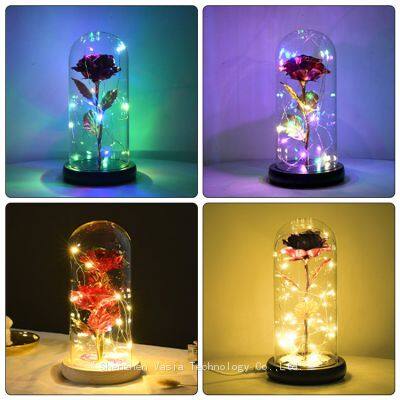 Artificial Preserved Roses in Glass Dome With LED Light Valentine's Day Gift for Women Mom Wholesale photo-4