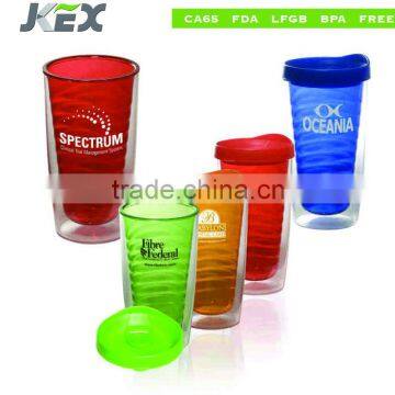 Popular clear plastic mug with logo printing, double wall