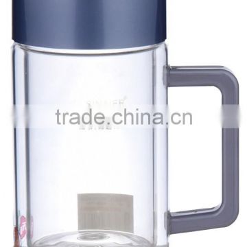 popular double wall Glass beer mug with handle/glass cup/drinking glass mug