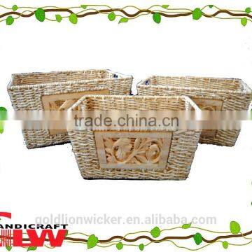 set of 3 maize basket with wood carving, corn leaf basket, native handicraft