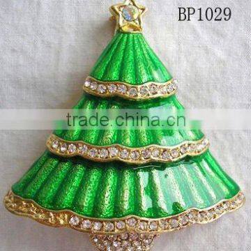 Hollycraft Green Epoxy Christmas Tree Brooch