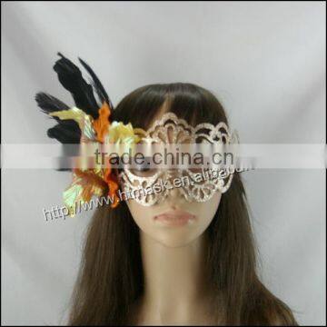 hot selling plastic party mask,handmade half face mask,feather flower party mask