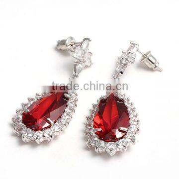 Fashion Noble Women Wholesale Jewelry Silver Plated CZ Water Drop Earrings