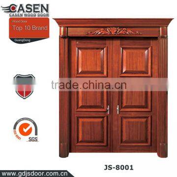 China modern simple interior / exterior bolection teak wood door double sliding solid wooden door