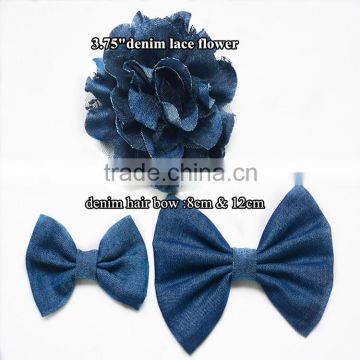 New HOT SALE!! large Denim Lace Flower - denim fabric bowknot hair accessories wholesale