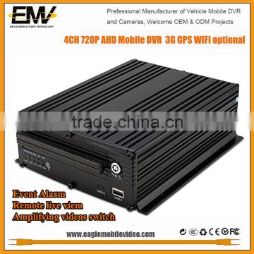 EMV 4 Channel 720P AHD HDD MDVR with 2TB HDD 3G WIFI GPS G-Sensor Vdieo Audio