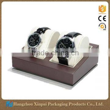 Custom Logo Printed 2 Slot Lacquered Wooden Watch Display Case With Pillow