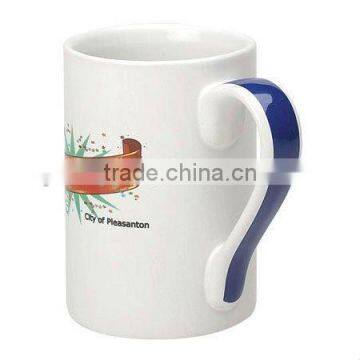 13oz White Ceramic Mug with Ribbon Handle