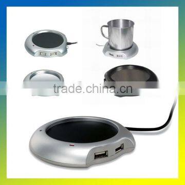 USB Tea Coffee Cup Mug Warmer Heater Pad with 4 Port USB Hub PC Laptop Chocolate