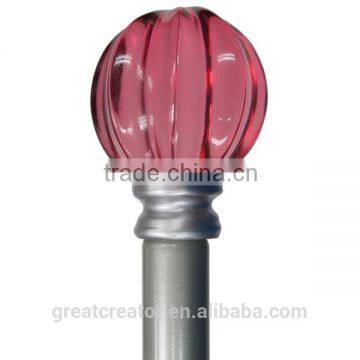 Clear Pink Ribbed Ball Kids Curtain Rod Finial, 2 Curtain Rod, Curtains Rods For Kids' Room