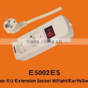 2-way 2 pin EU Standard Ground Light Switch Extension Socket