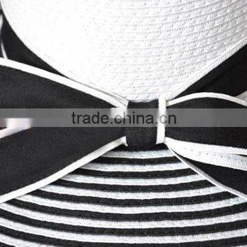 Wholesale Summer Panama Paper Straw Hat Striped Lady Floppy Hat photo-3