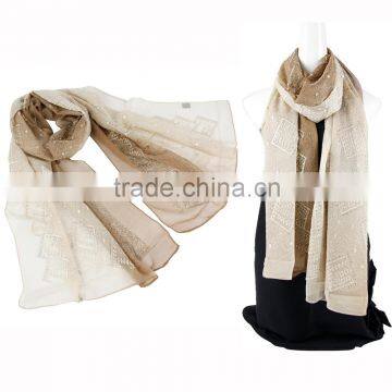 Two tone color emboidery silk scarf wholesale china with Sequins