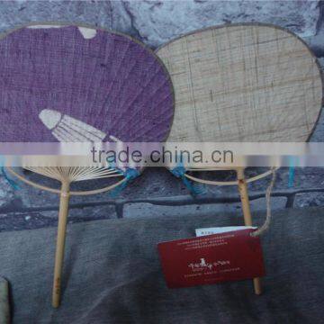 Printed Ramie& Bamboo Round Handmade Fan