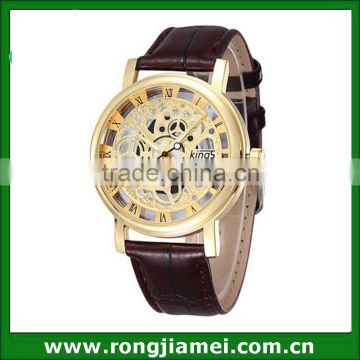 Luxurious Gold Color Black Leather Strap Hollow Sports Man Wrist Watch                        
                                                Quality Choice