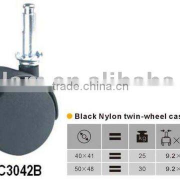 black nylon twin-wheel furniture castor with brake plain bearing