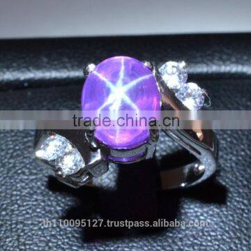 8x10 MM Pink Star Sapphire Ring Lab-Created Sterling Silver 92.5 Size 6.75