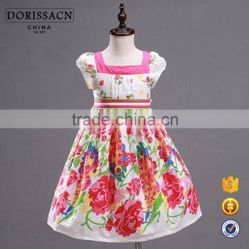 adorable sleeveless princess cotton girl dress with colorful flower pattern