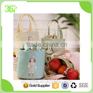 canvas cylinder cooler bag kids cartoon cooler bag cotton net lunch bag