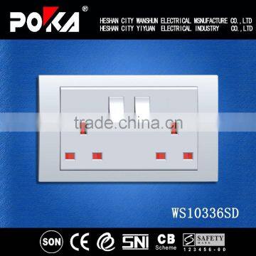Poka Hot Sale uk wall socket 2 gang outlet, electrical outlet 230v
