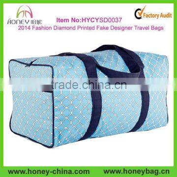 2014 Fashion Diamond Printed Cotton Canvas Fake Designer Travel Bags