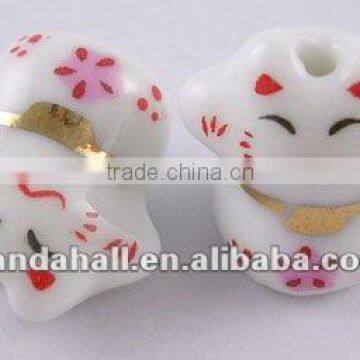 Oriental Porcelain Clay Ceramic Hand Painted Lovely Cat Beads(YCF011)