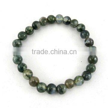 Moss Agate Round Beads Bracelet