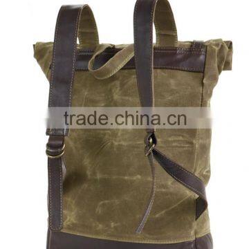 2015 New Design Army Green Waxed Canvas Hiking Backpack,large Canvas School Backpack, Vintage Laptop Backpack for Students photo-2