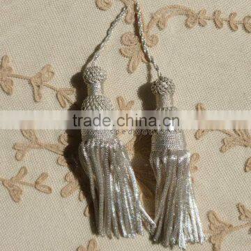 Antique French Silver Metallic Tassels for Your Pillows and Bags Fashion With Looped Cord photo-2