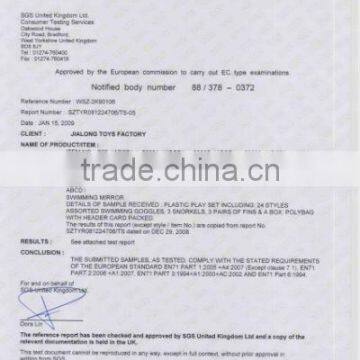 EN71certificate of swimming googles