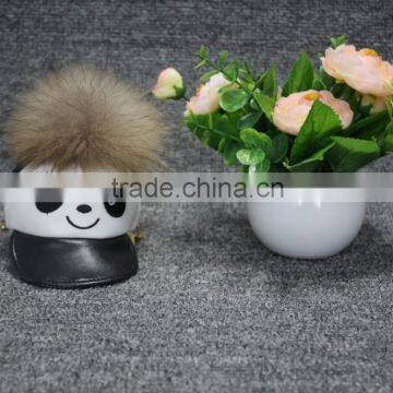 Hot sale cute hat with raccoon fur keychain for smartphone/hand bag/car